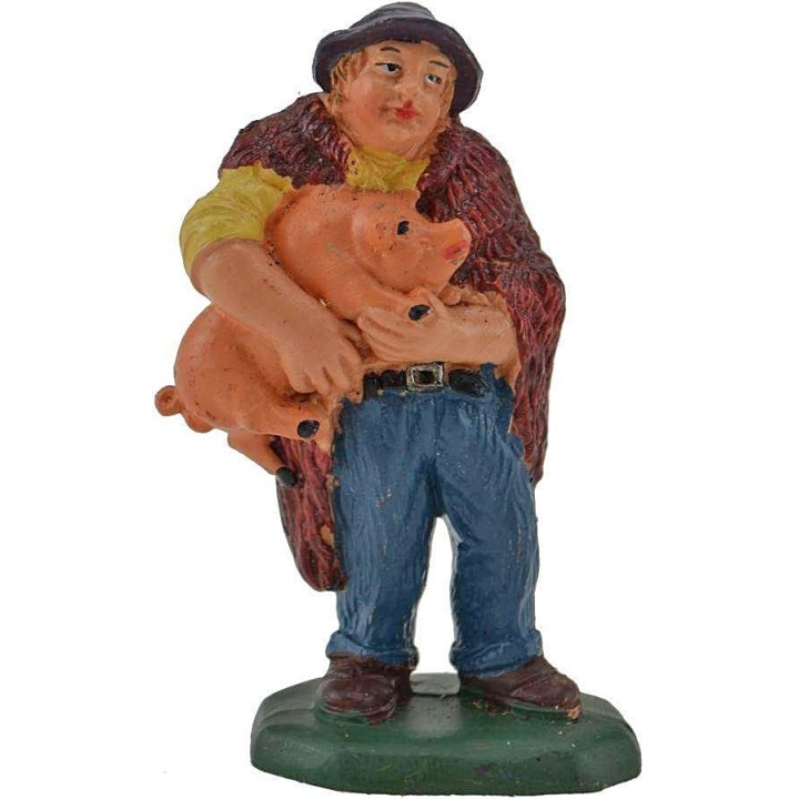 8 cm Campesino con cerdo en pvc