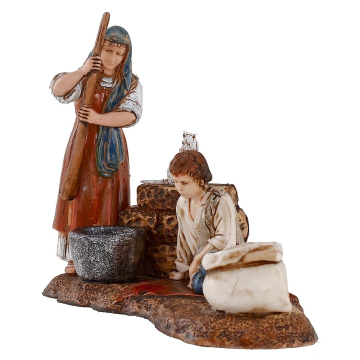 Donna con bambino su tappeto serie 10 cm Landi Moranduzzo