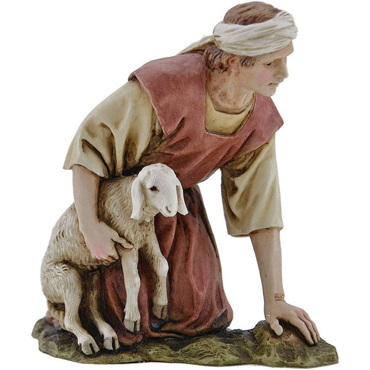 Pastore inginocchiato con agnello Landi Moranduzzo 15 cm in
