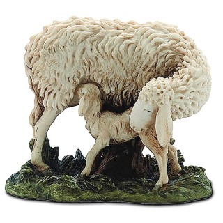 Pecora con Agnellino in resina Landi Moranduzzo per statue 15 cm