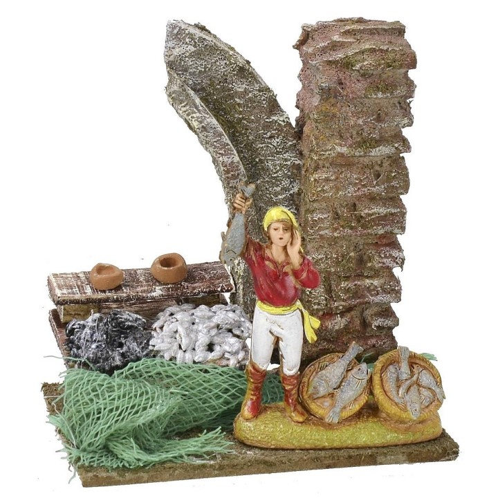 Ambientazione con banco di pesce cm 9x6x9,5 h per statue da 6 cm