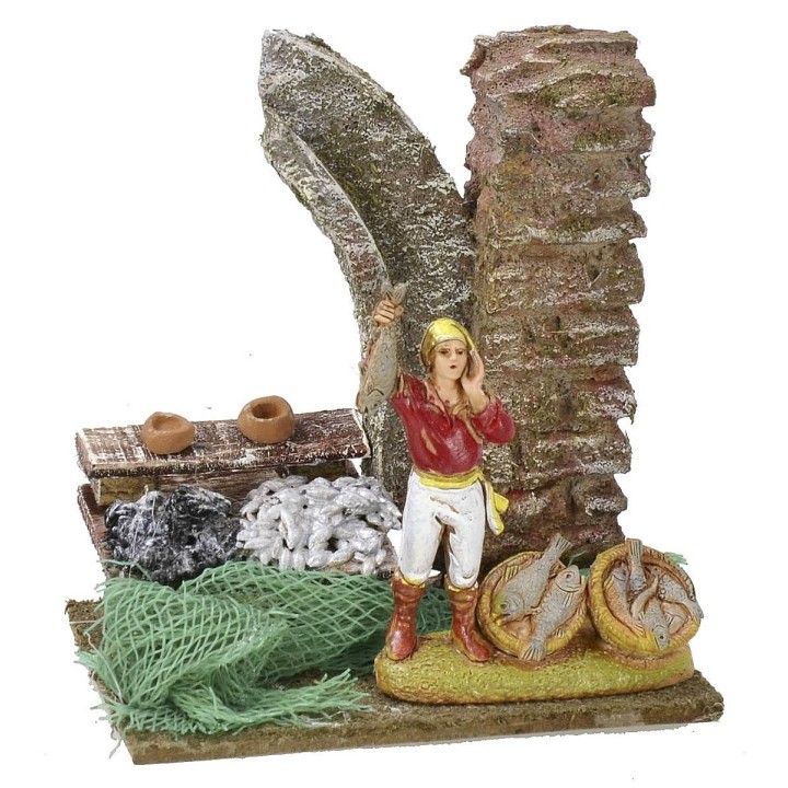 Ambientazione con banco di pesce cm 9x6x9,5 h per statue da 6 cm