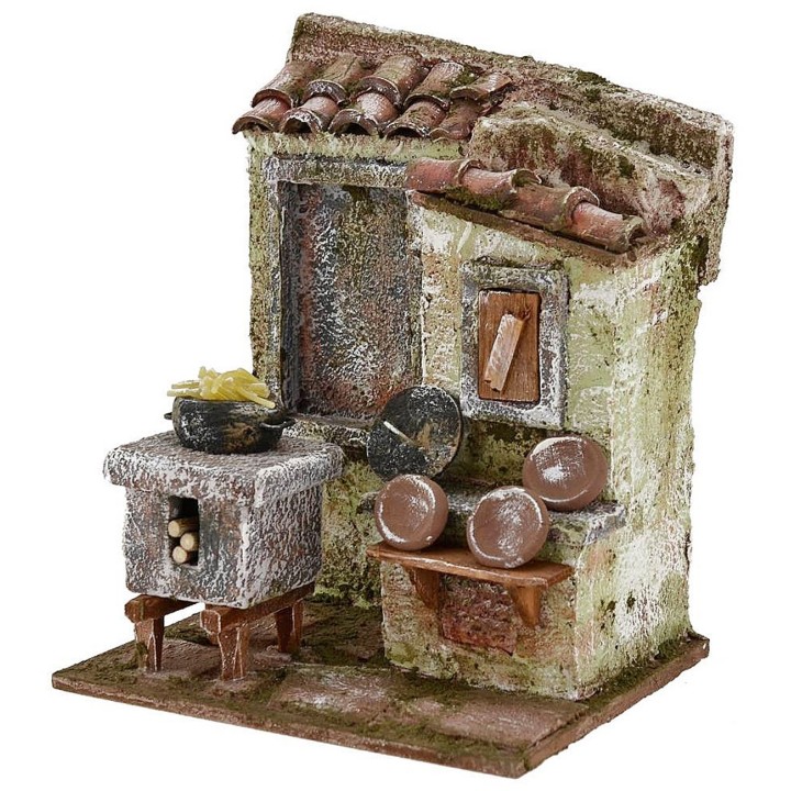 Ambientación de cocina para belén de 14,5x12x18 cm de altura