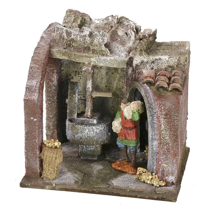 Escenario de un molino para belén de 11,5x9x11 cm de altura