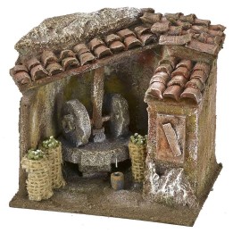 Ambientación de un molino de aceite para Belén de 11,5x9x11 cm