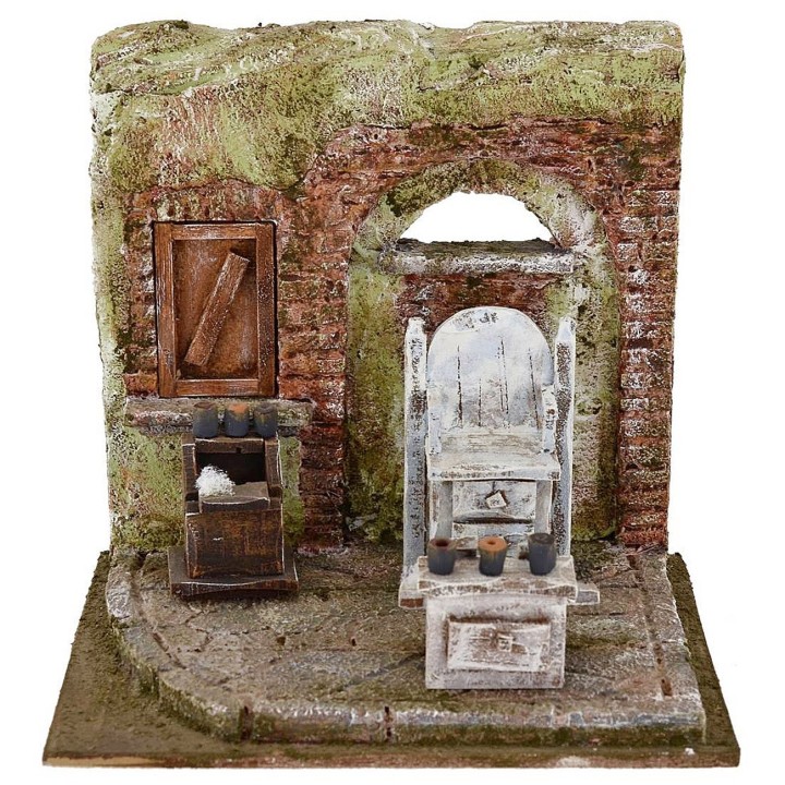 Ambientazione per presepe bottega da barbiere 19,5x14,5x18,5