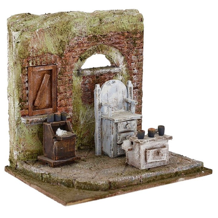 Ambientazione per presepe bottega da barbiere 19,5x14,5x18,5