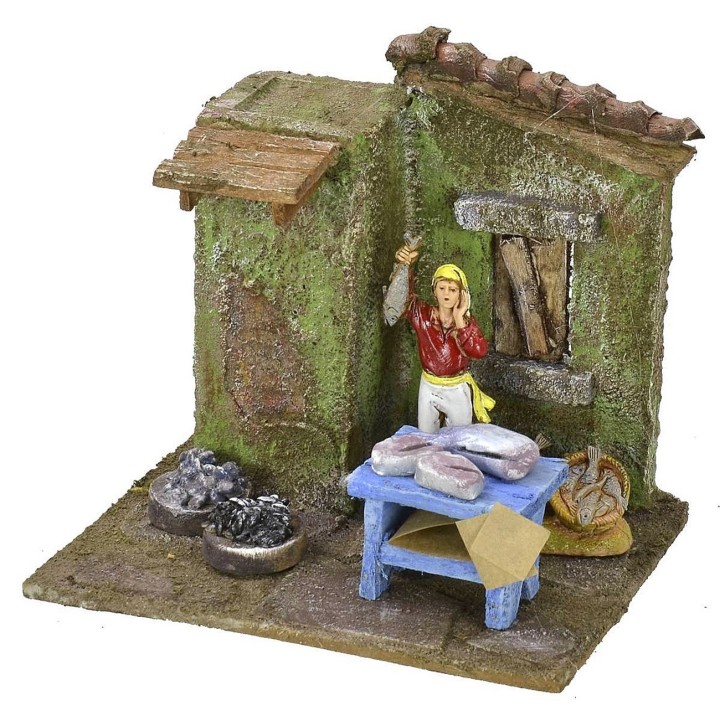 Bottega del pescivendolo cm 11,5x9x10,5 h per statue da 6 cm