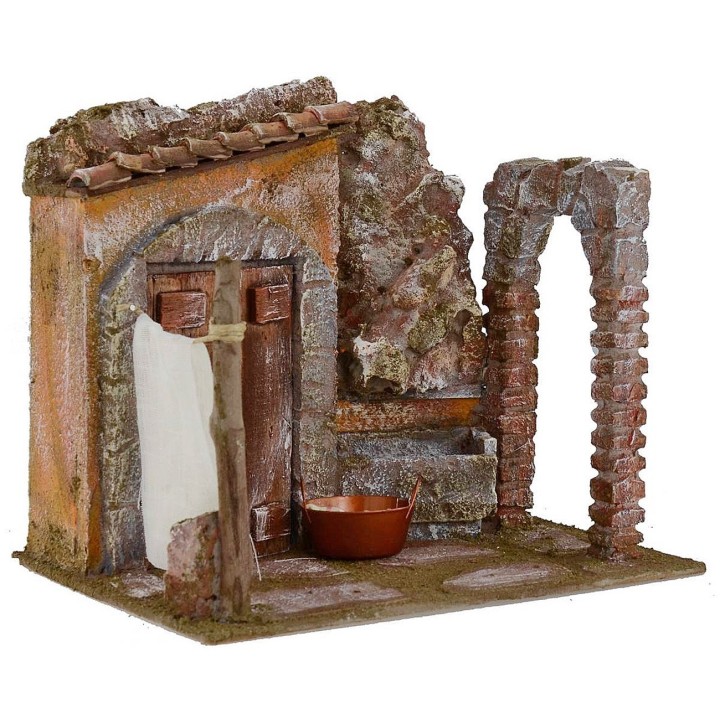 Cortile con lavatoio e arco cm 24x17,5x21 h per statue cm 12