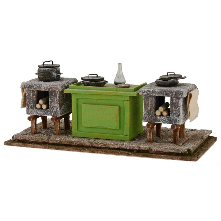 Cucina con accessori per presepe 27x12x10 h per statue 14-15 cm