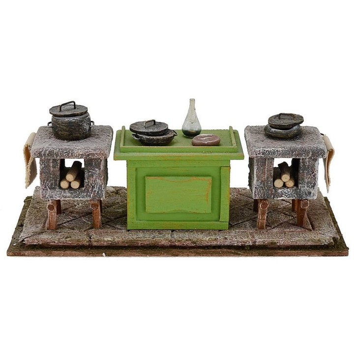 Cucina con accessori per presepe 27x12x10 h per statue 14-15 cm