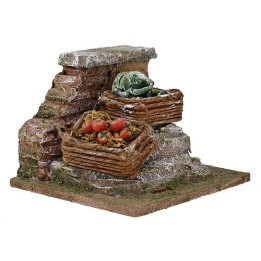 Muretto con cesti di verdura per presepe cm 10x9x7 h.