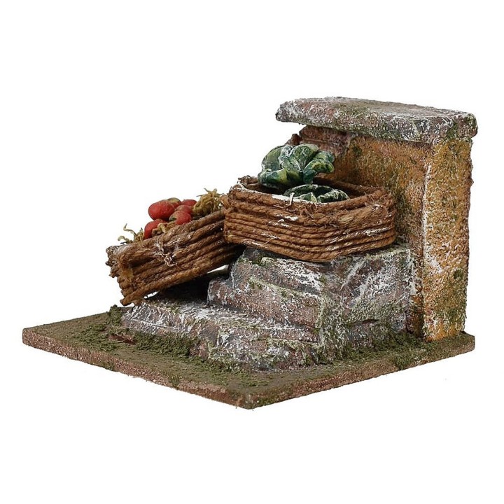 Muretto con cesti di verdura per presepe cm 10x9x7 h.