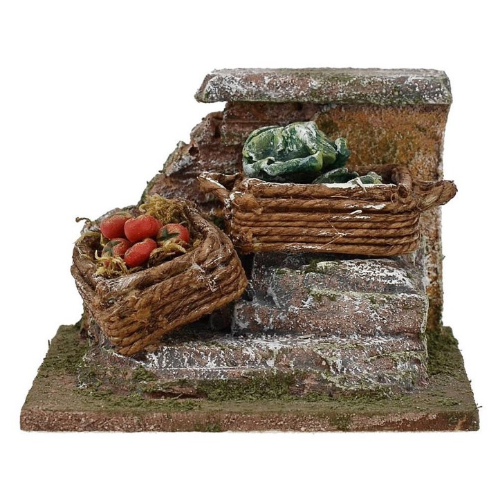 Muretto con cesti di verdura per presepe cm 10x9x7 h.