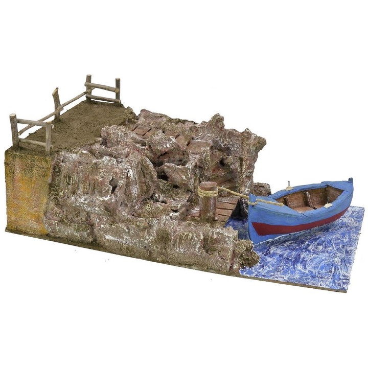 Scenography with fishing boat cm 49x29x18 h for statues of