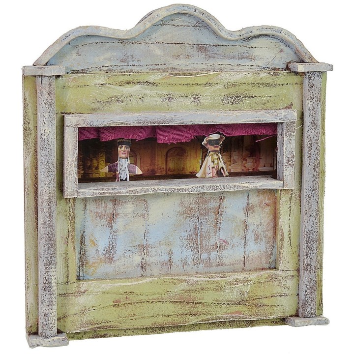 Teatrillo verde con marionetas de 17x6,5x18,5 cm de altura para
