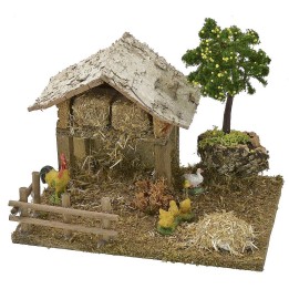 Fienile con pollaio e galline con pulcini cm 19x15x16 h