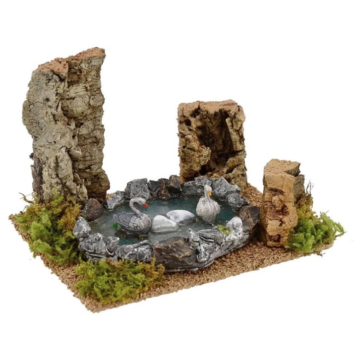 Laghetto con cigni per presepe cm 18x14x12,5 h