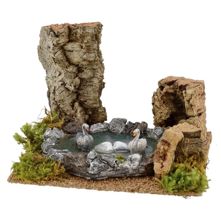 Pond with swans for presepe cm 18x14x12, 5 h
