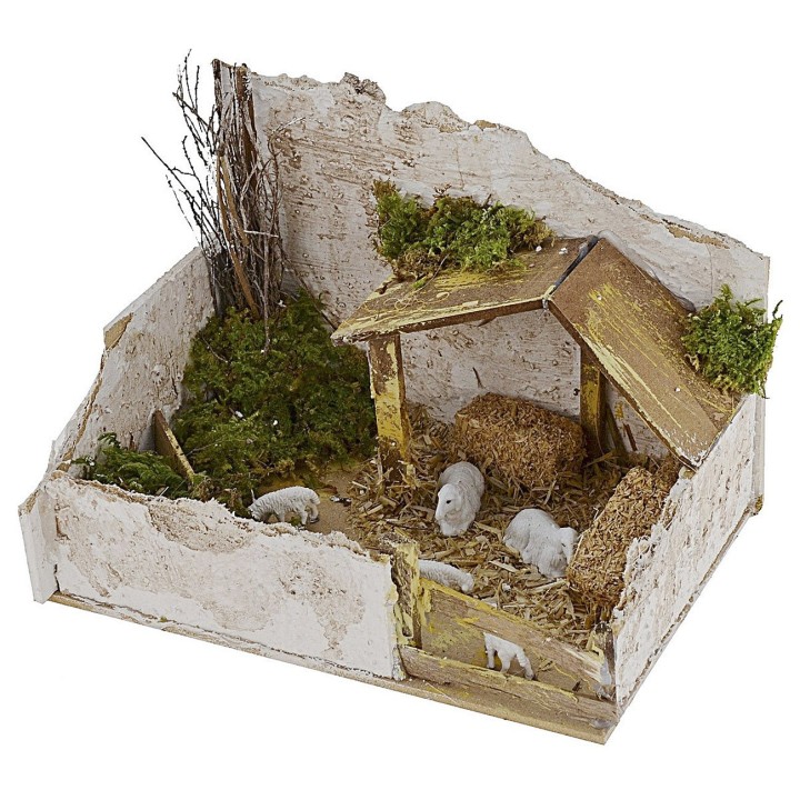 Ovile per presepe completo di pecore cm 20x14x13,5 h