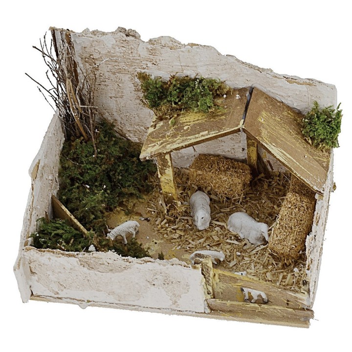 Establo para belén completo con ovejas de 20x14x13,5 cm h