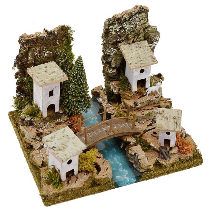 Paesaggio in profondità con fiume componibile cm 26x21x19,5 h