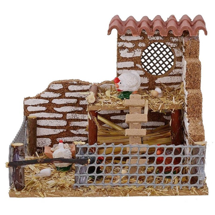 Gallinero con gallinas cm 11,8x9,4x9,7 h