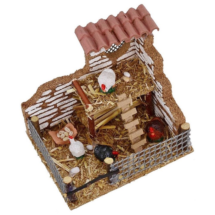 Gallinero con gallinas cm 11,8x9,4x9,7 h
