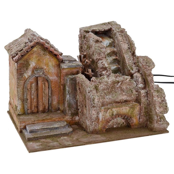 Molino de agua con cascada funcional de 39x30x27 cm h