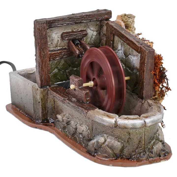 Working water mill in resin with beams cm 24x12x13 h