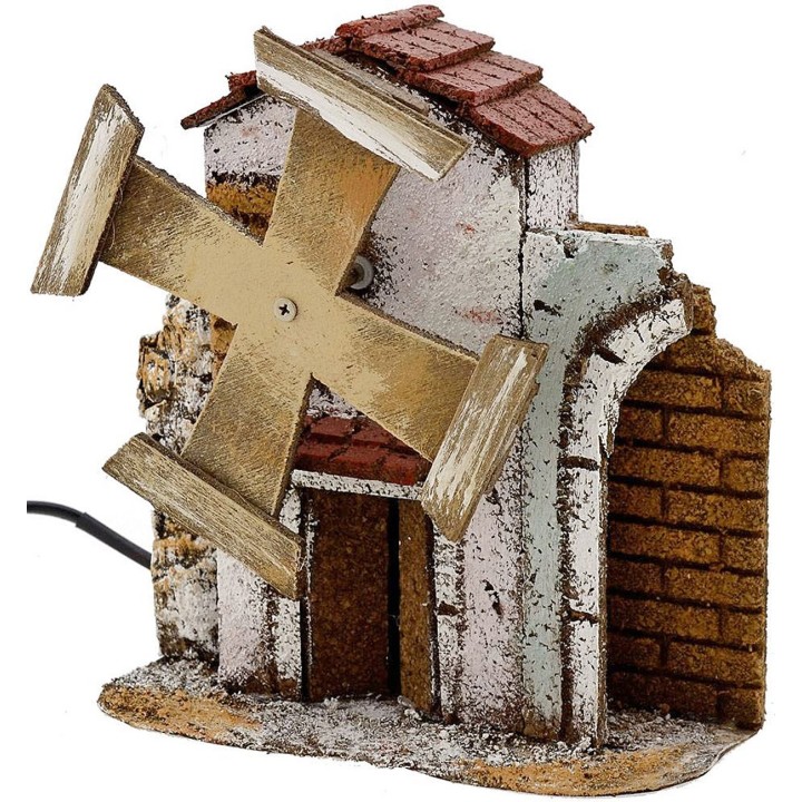 Mulino a vento funzionante per presepe cm 15x6,5x16 h.