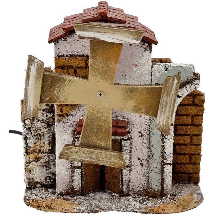 Mulino a vento funzionante per presepe cm 15x6,5x16 h.