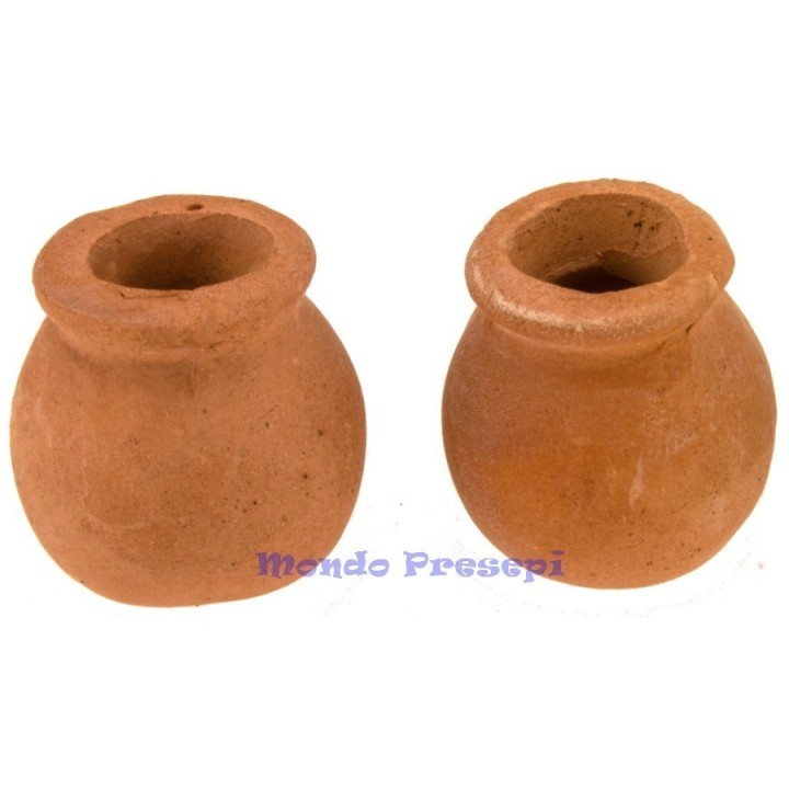 Set of 2 bulging terracotta vases h 1.8 cm