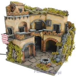 Pueblo de 30x30 cm iluminado en madera y corcho