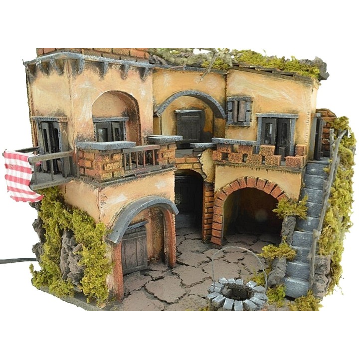 Pueblo de 30x30 cm iluminado en madera y corcho