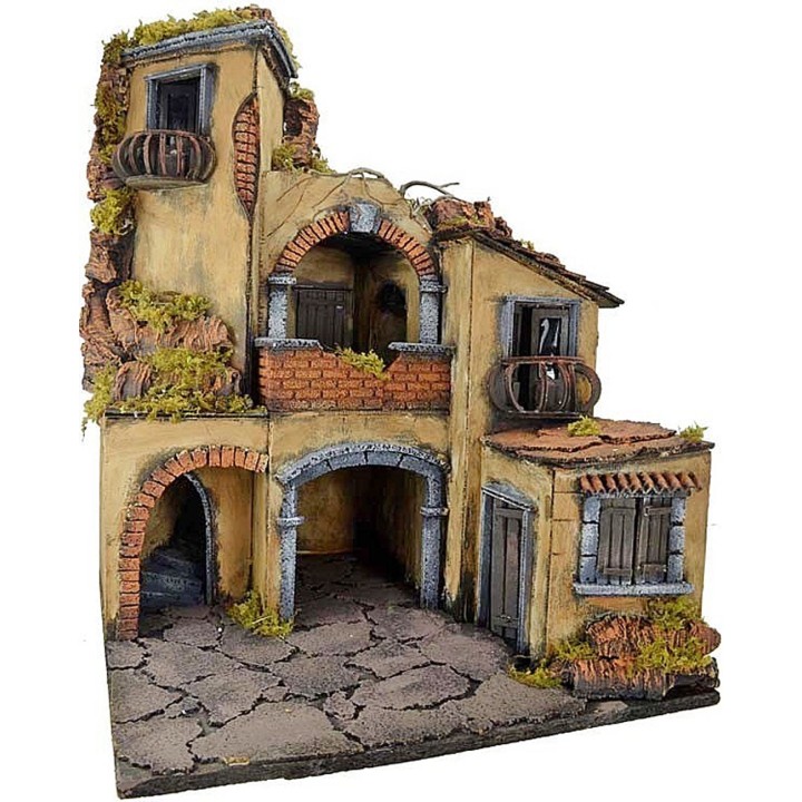 Borgo cm 40X40 illuminato in legno e sughero