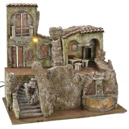 Borgo illuminated with home, hostery and fountain functioning