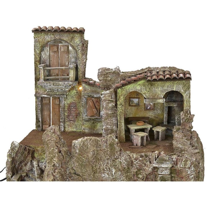 Borgo illuminated with home, hostery and fountain functioning
