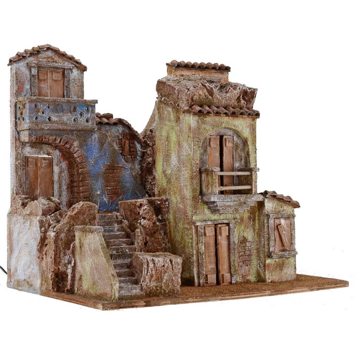 Borgo illuminato con case cm 50x35x42 h per statue da 10 cm