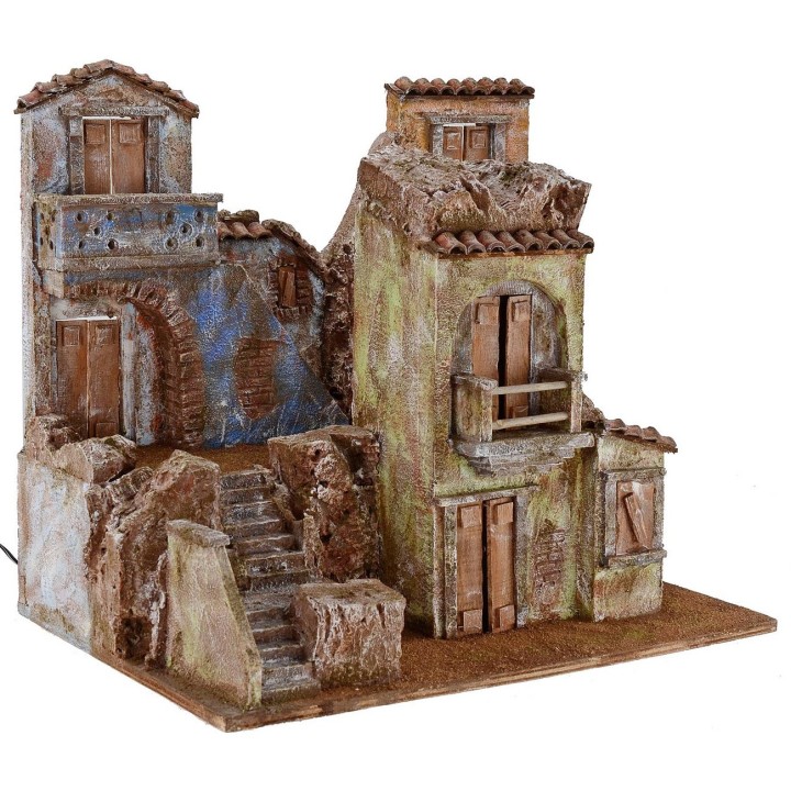 Borgo illuminated with houses cm 50x35x42 h for statues from 10