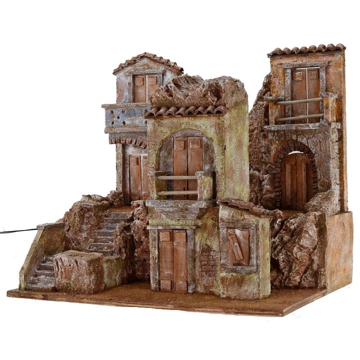 Borgo illuminato con case cm 50x35x42 h per statue da 10 cm
