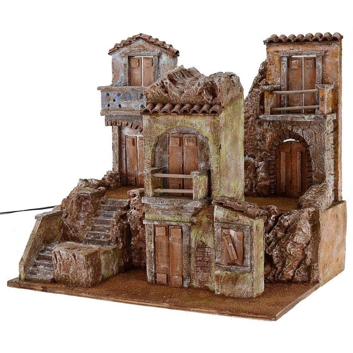 Borgo illuminato con case cm 50x35x42 h per statue da 10 cm