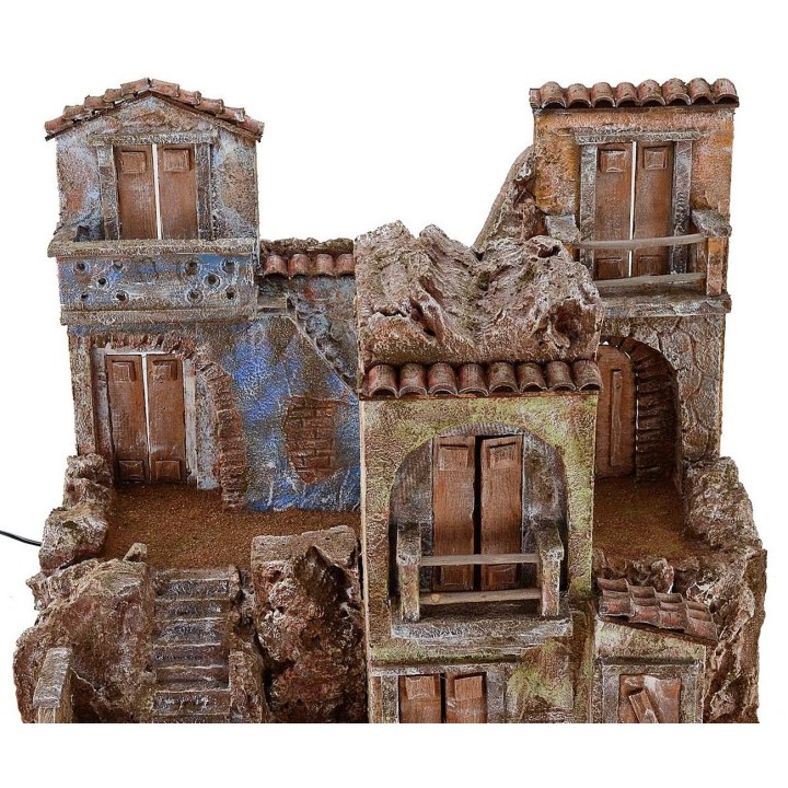 Borgo illuminato con case cm 50x35x42 h per statue da 10 cm