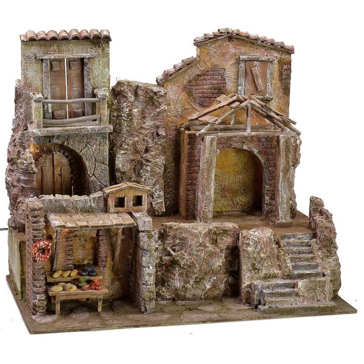 Pueblo iluminado con casas y tiendas cm 50x30x41 h