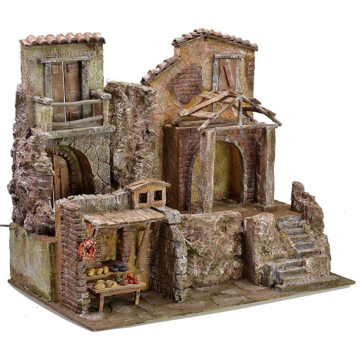 Pueblo iluminado con casas y tiendas cm 50x30x41 h