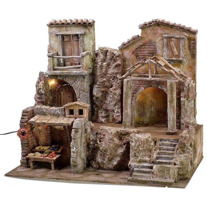 Pueblo iluminado con casas y tiendas cm 50x30x41 h