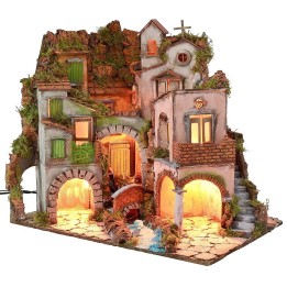 Pueblo napolitano iluminado con molino estilo '700 cm