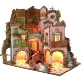 Illuminated Neapolitan village with 18th century style mill cm
