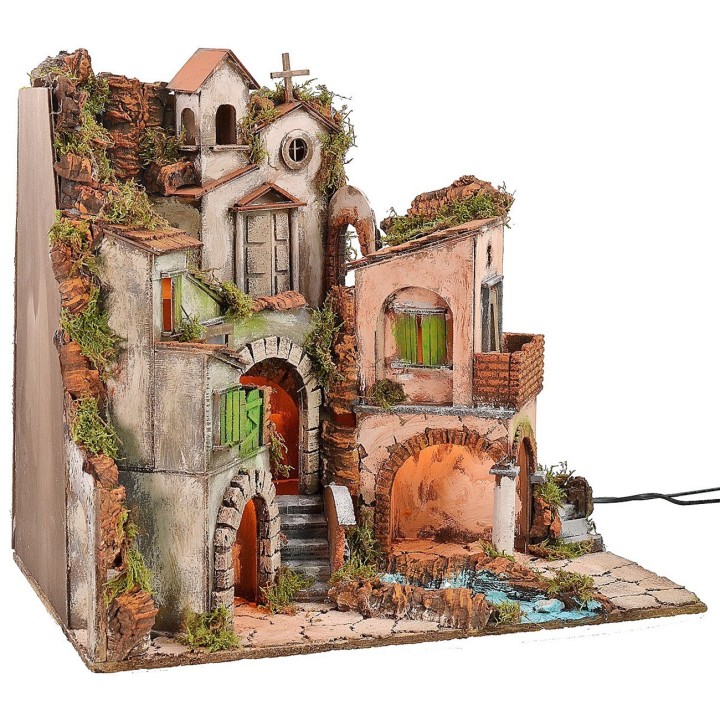 Pueblo napolitano iluminado con molino estilo '700 cm