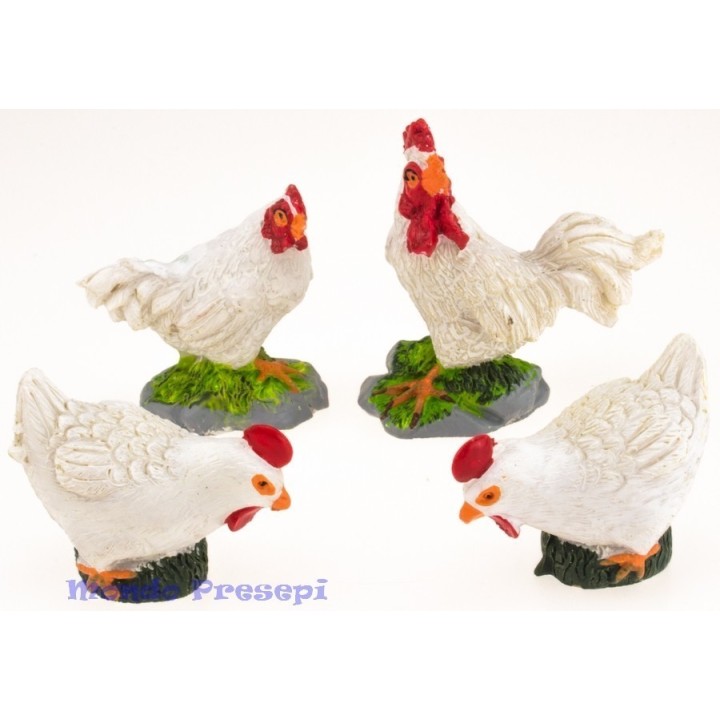 Conjunto de 4 gallinas de 4-5 cm en resina